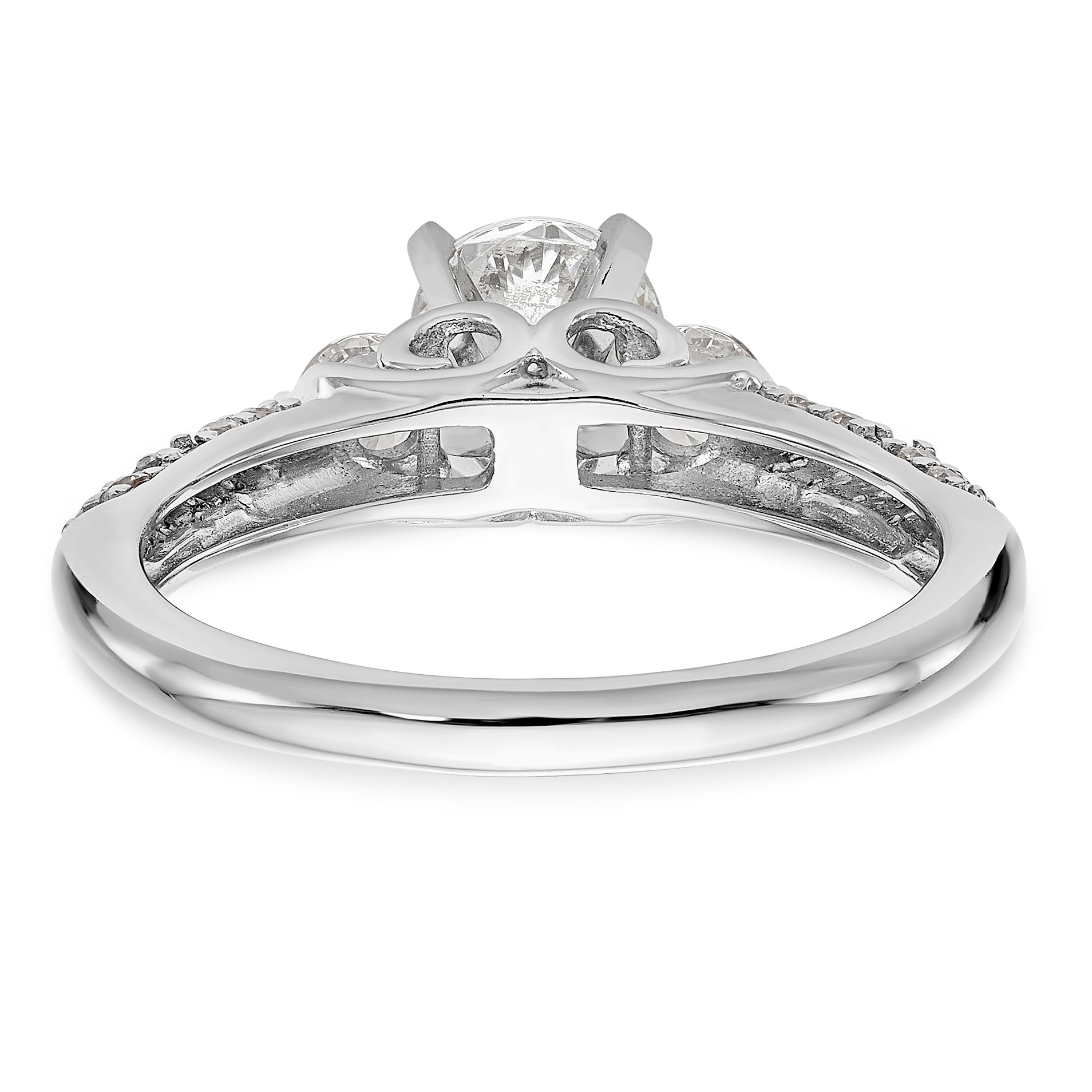 14K White Gold 3 Stone Diamond Peg Set CZ Engagement Ring