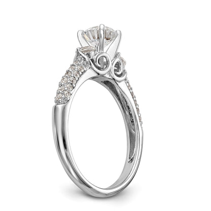 14K White Gold 3 Stone Diamond Peg Set CZ Engagement Ring