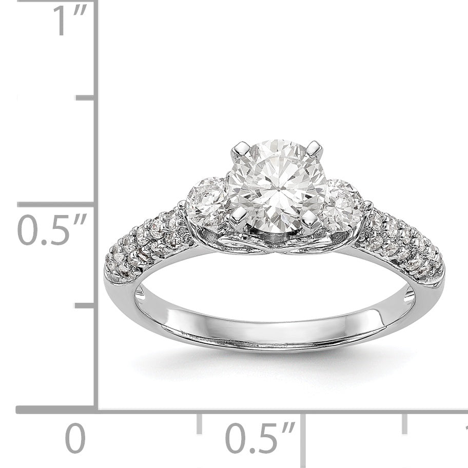 14K White Gold 3 Stone Diamond Peg Set CZ Engagement Ring