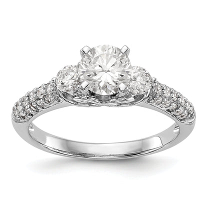 14K White Gold 3 Stone Diamond Peg Set CZ Engagement Ring
