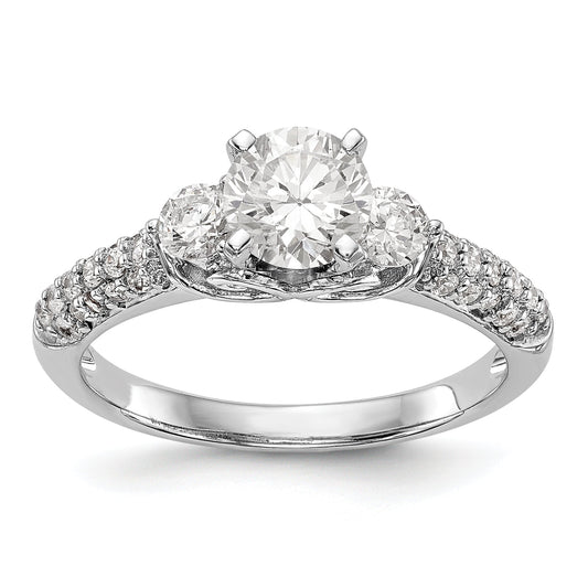 14K White Gold 3 Stone Diamond Peg Set CZ Engagement Ring