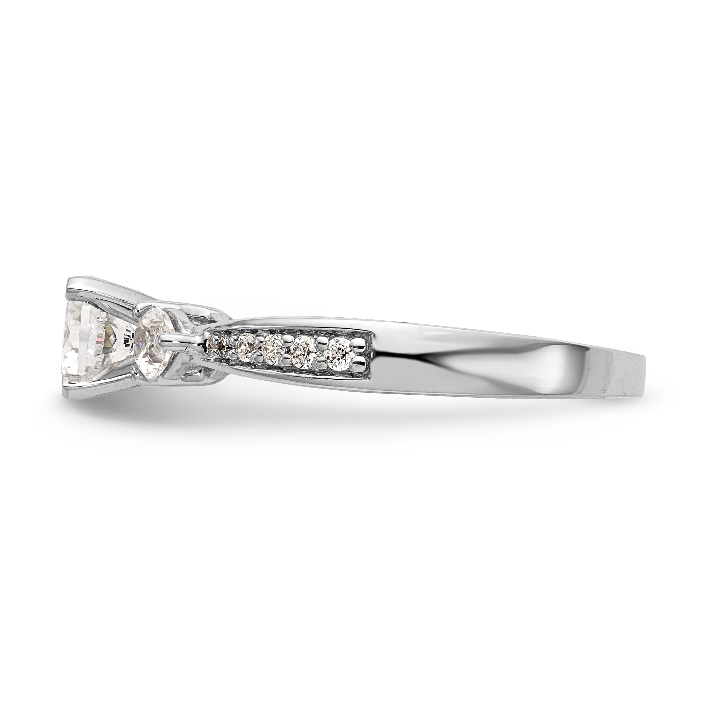 14K White Gold 3 Stone Diamond Peg Set CZ Engagement Ring