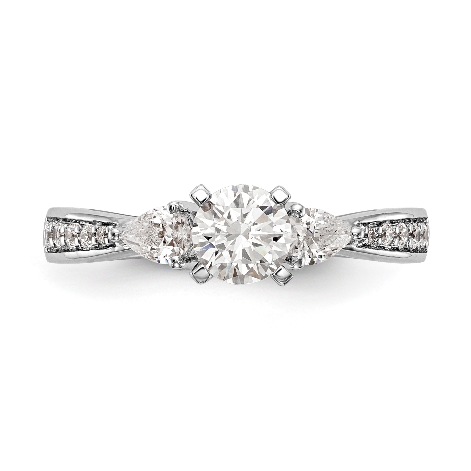 14K White Gold 3 Stone Diamond Peg Set CZ Engagement Ring