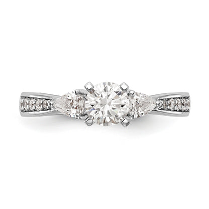 14K White Gold 3 Stone Diamond Peg Set CZ Engagement Ring