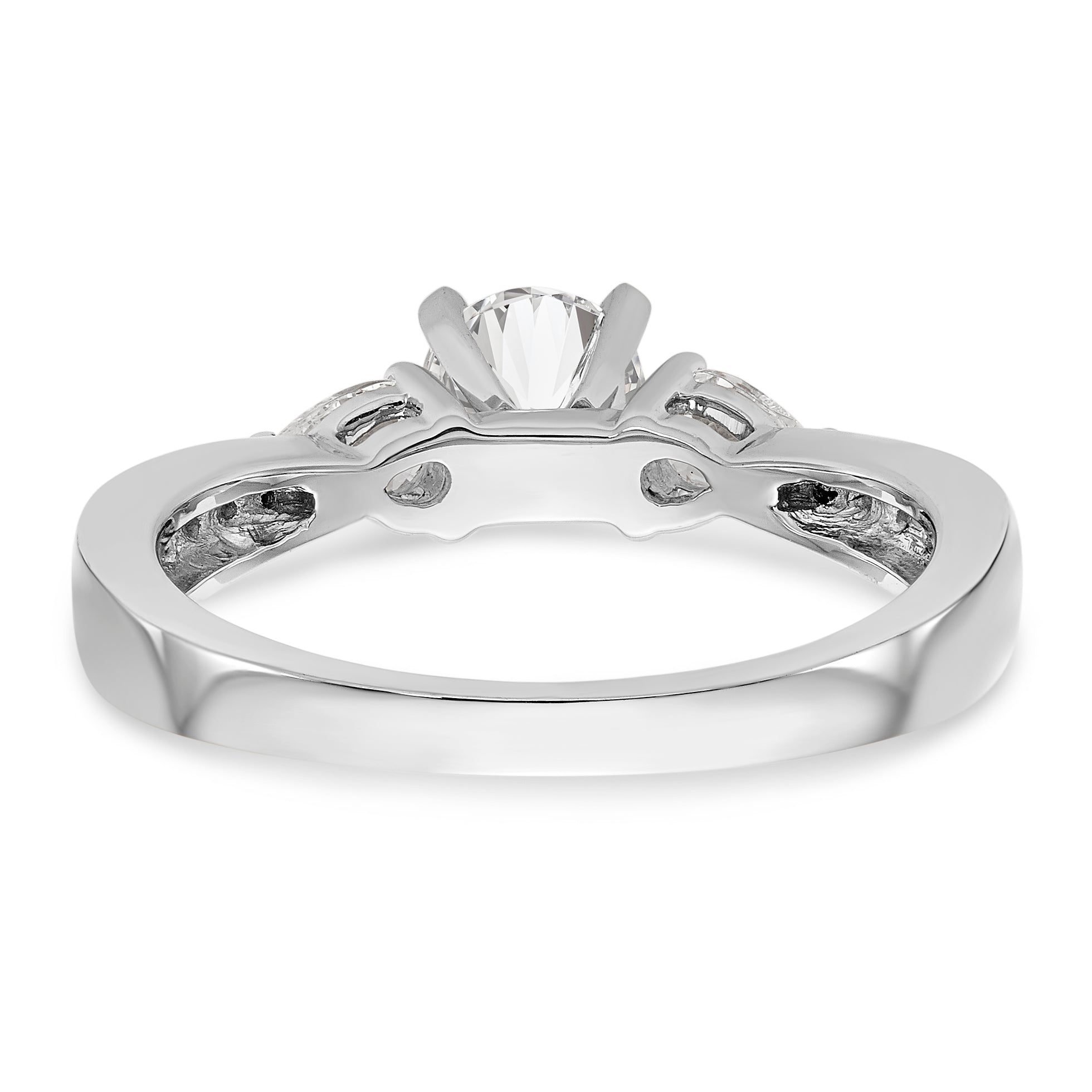 14K White Gold 3 Stone Diamond Peg Set CZ Engagement Ring
