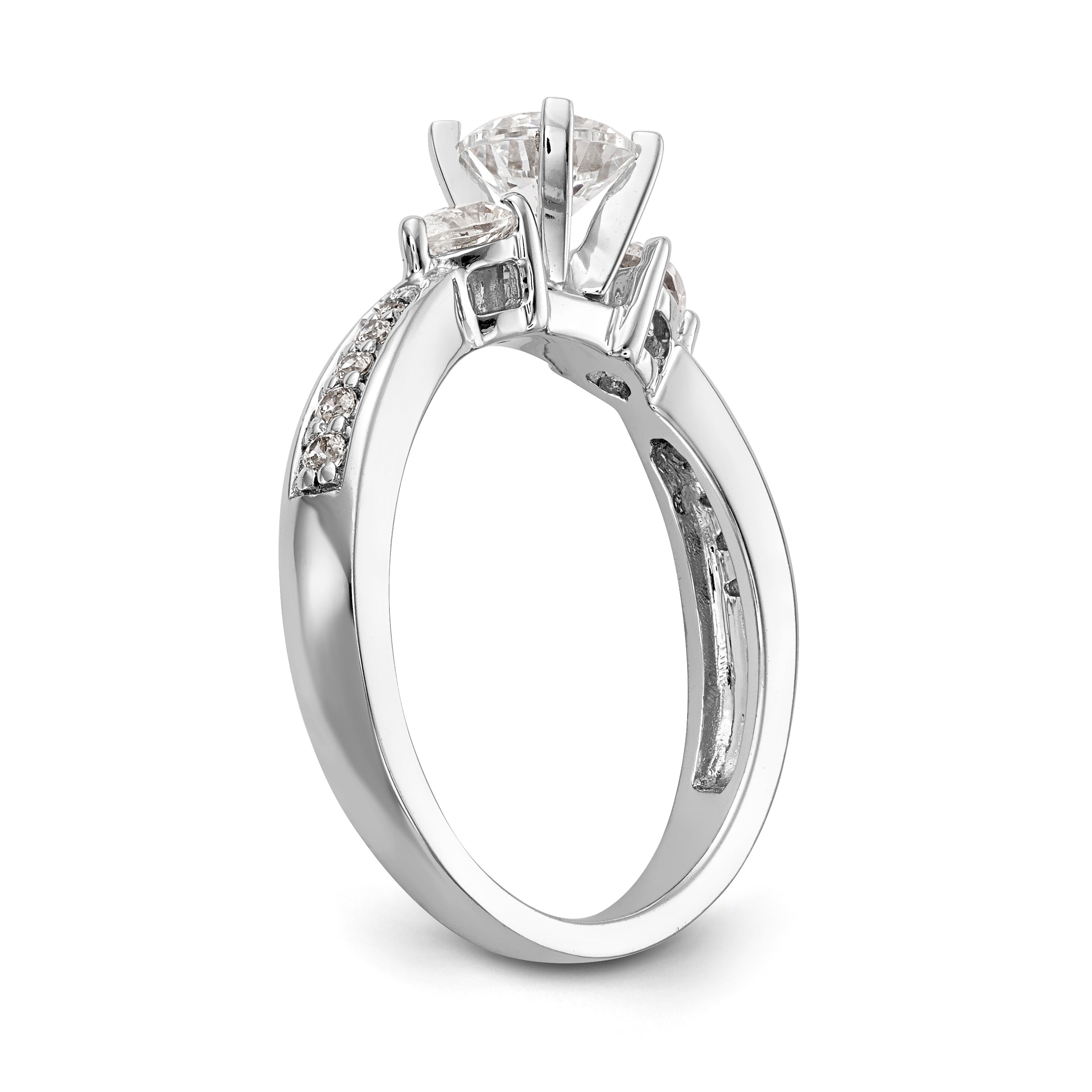 14K White Gold 3 Stone Diamond Peg Set CZ Engagement Ring