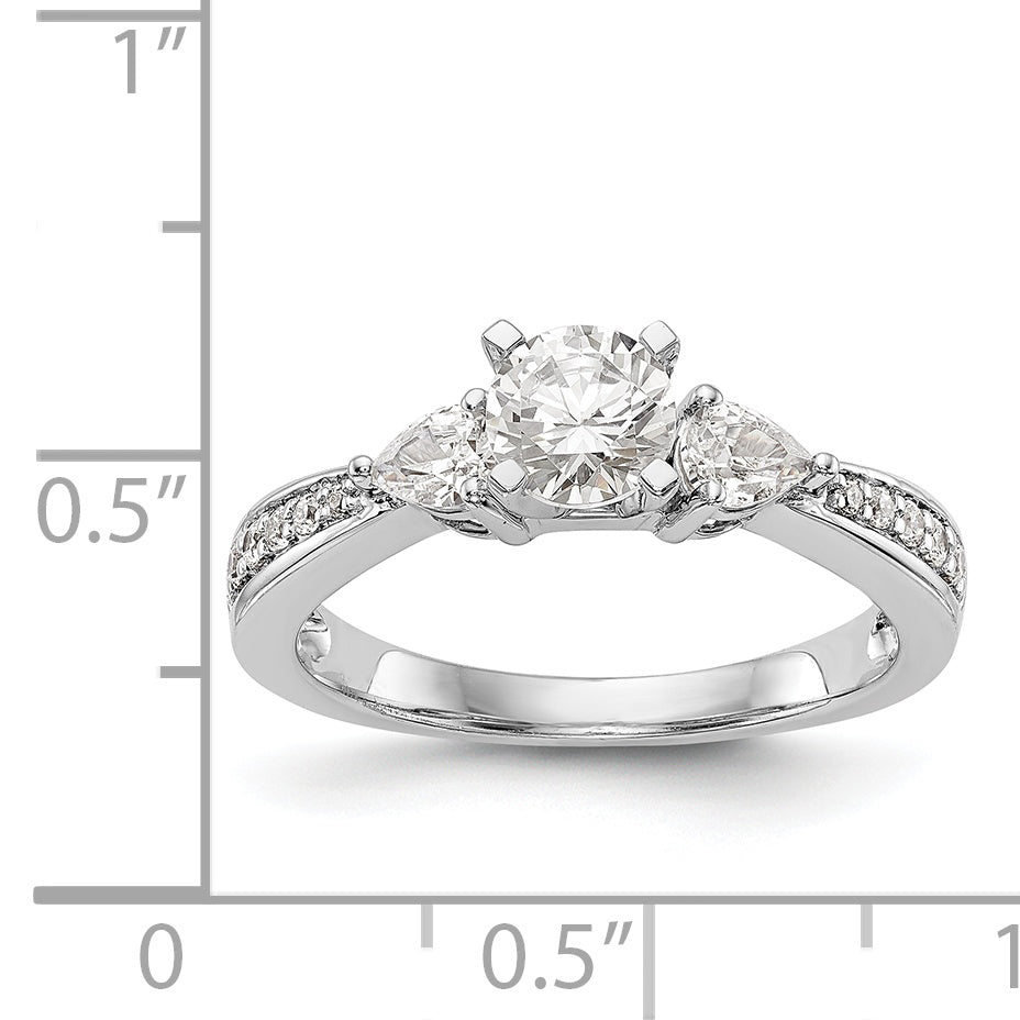 14K White Gold 3 Stone Diamond Peg Set CZ Engagement Ring