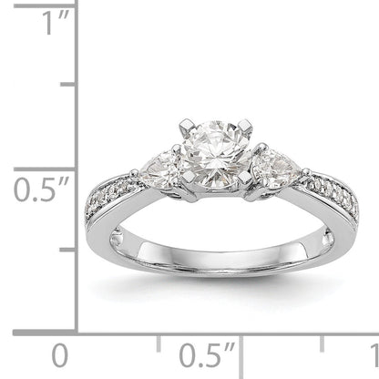 14K White Gold 3 Stone Diamond Peg Set CZ Engagement Ring