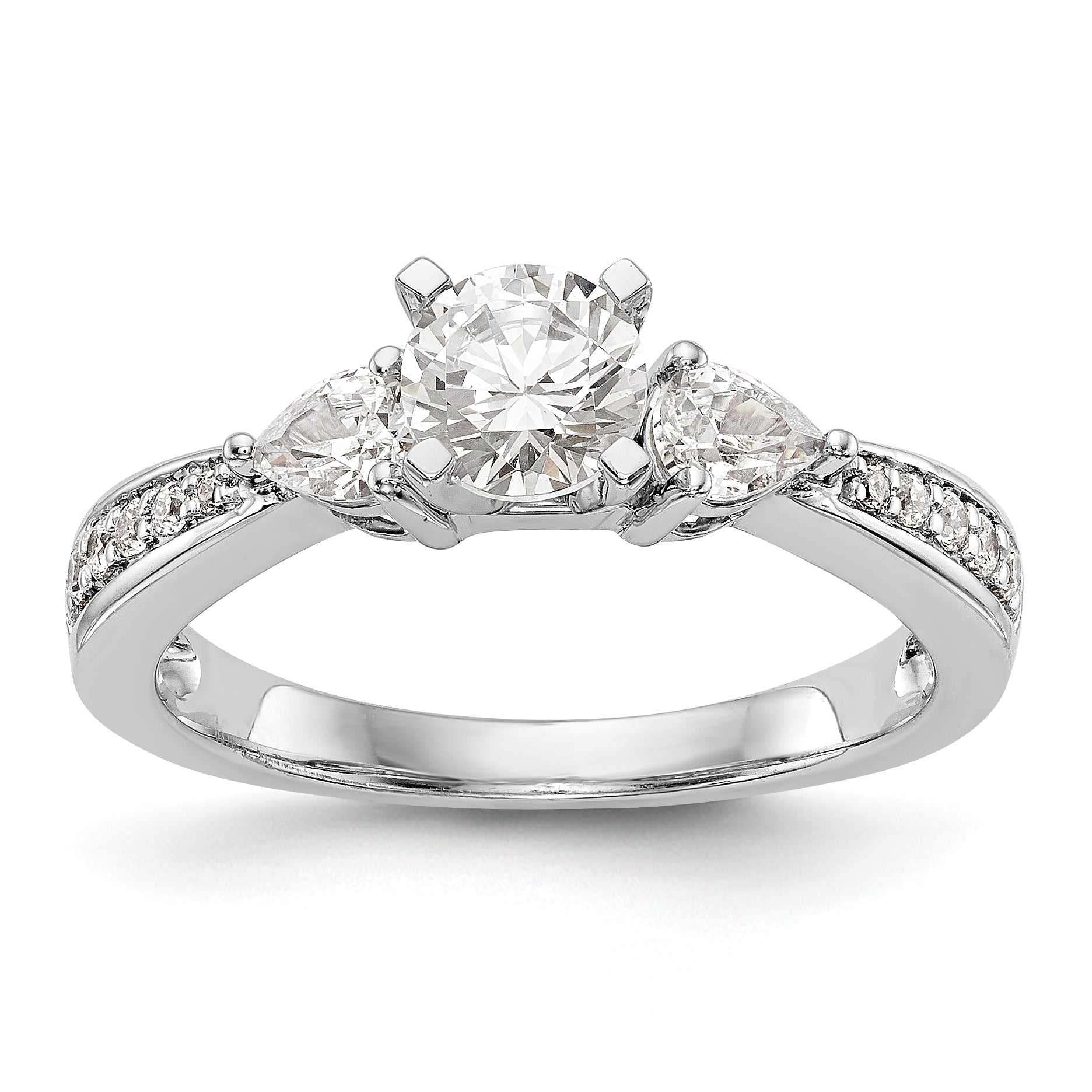 14K White Gold 3 Stone Diamond Peg Set CZ Engagement Ring