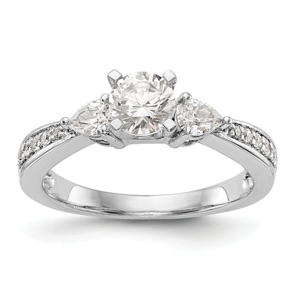 14K White Gold 3 Stone Diamond Peg Set CZ Engagement Ring