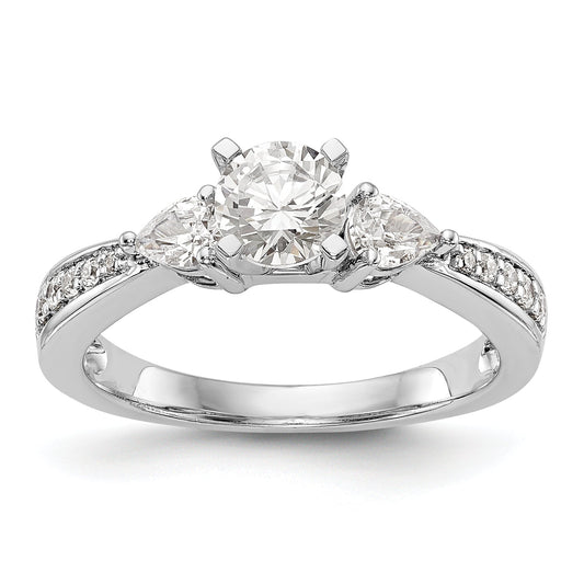 14K White Gold 3 Stone Diamond Peg Set CZ Engagement Ring