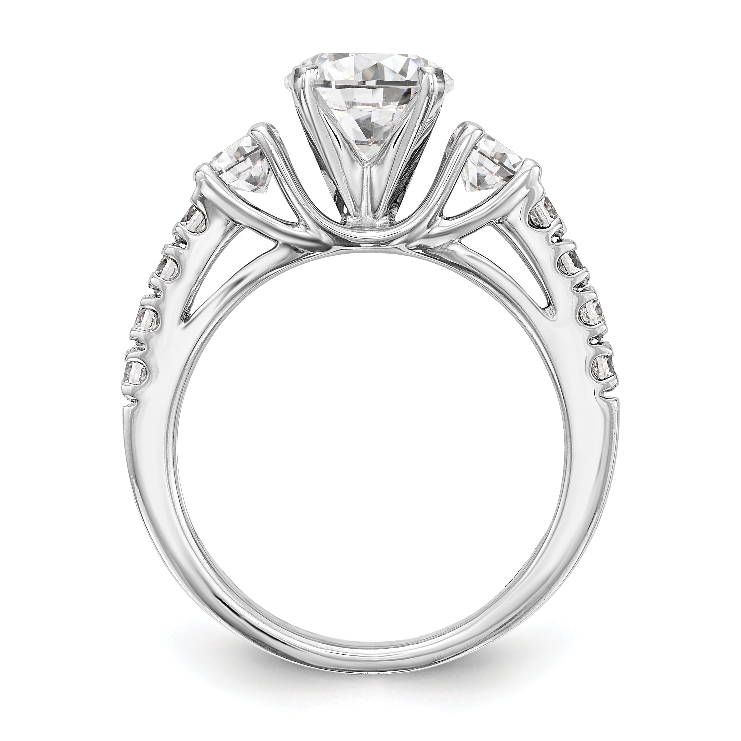 14K White Gold 3 Stone Diamond Peg Set CZ Engagement Ring