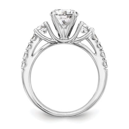 14K White Gold 3 Stone Diamond Peg Set CZ Engagement Ring