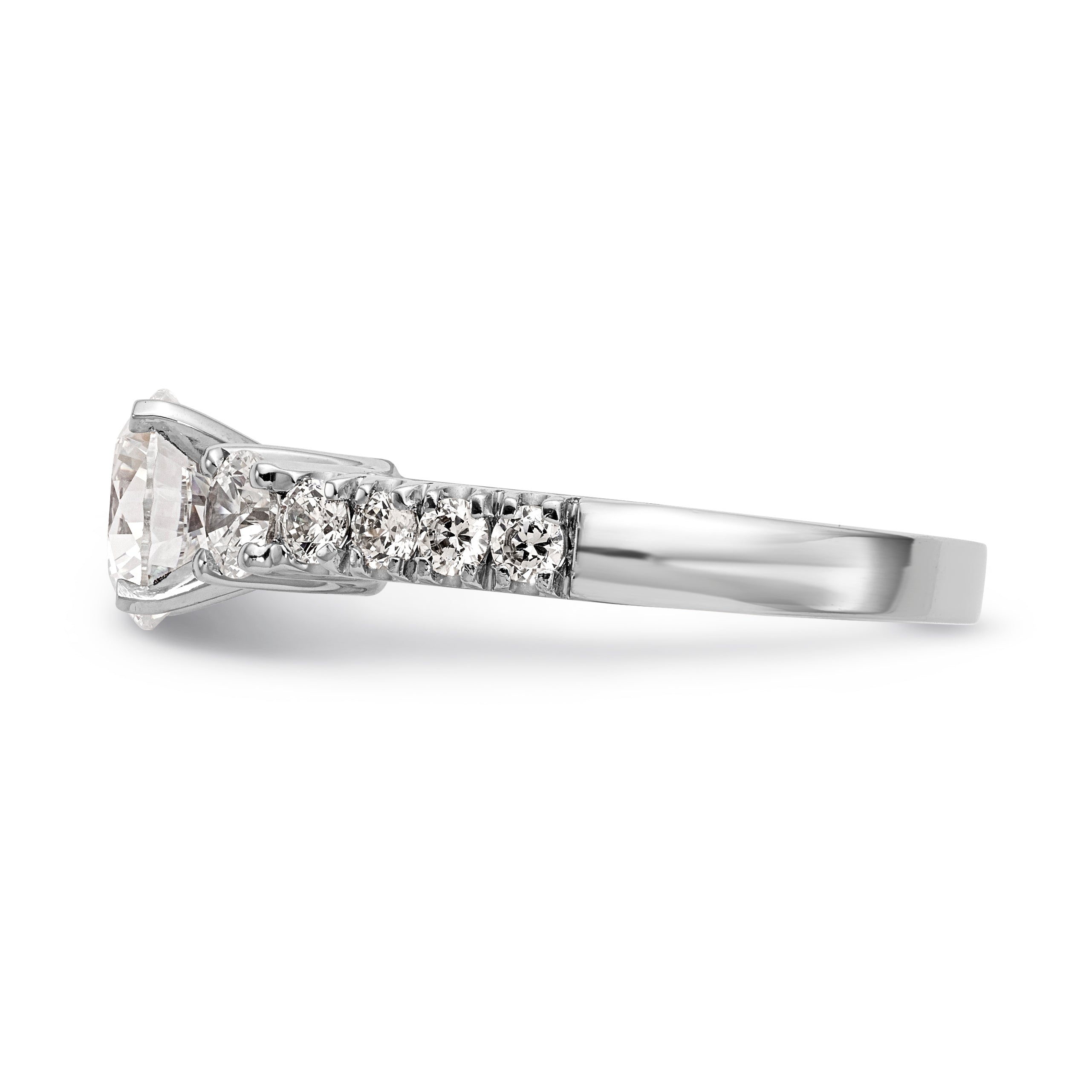 14K White Gold 3 Stone Diamond Peg Set CZ Engagement Ring