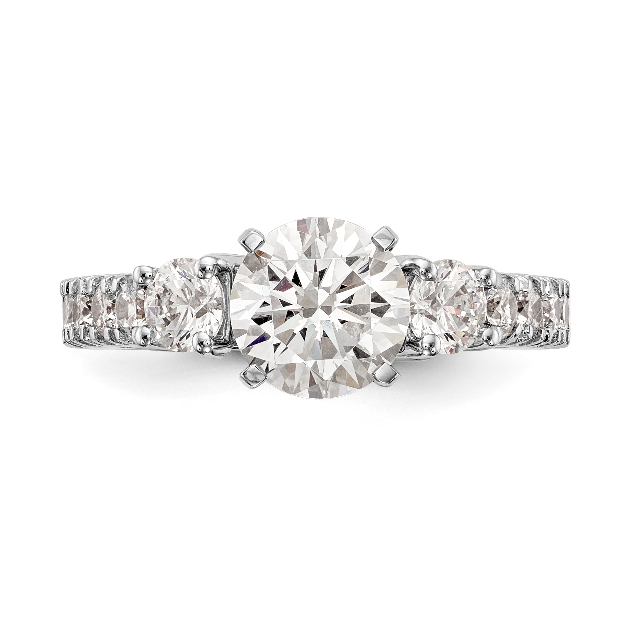 14K White Gold 3 Stone Diamond Peg Set CZ Engagement Ring