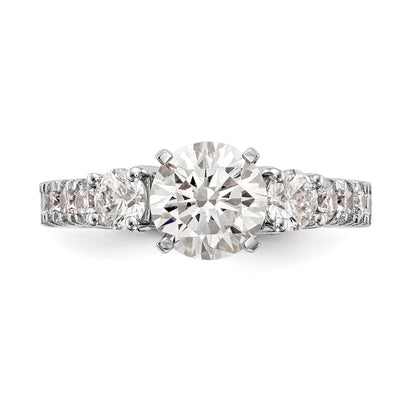 14K White Gold 3 Stone Diamond Peg Set CZ Engagement Ring