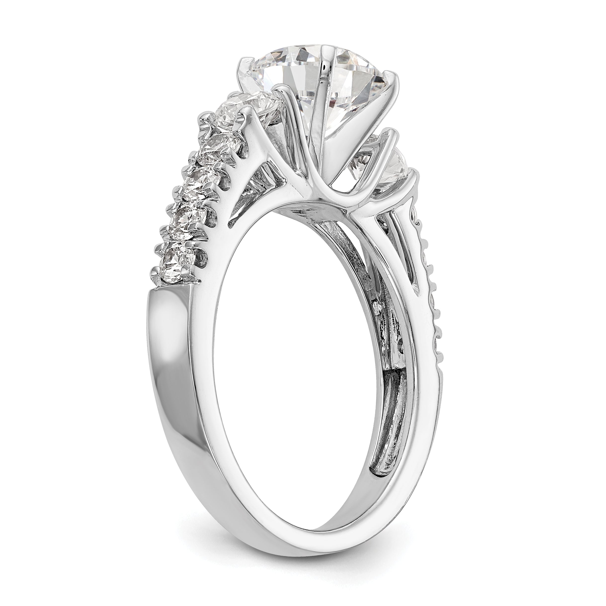 14K White Gold 3 Stone Diamond Peg Set CZ Engagement Ring