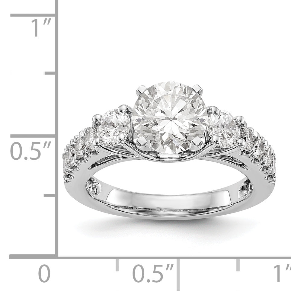 14K White Gold 3 Stone Diamond Peg Set CZ Engagement Ring