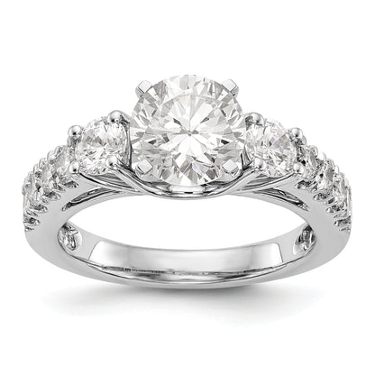 14K White Gold 3 Stone Diamond Peg Set CZ Engagement Ring