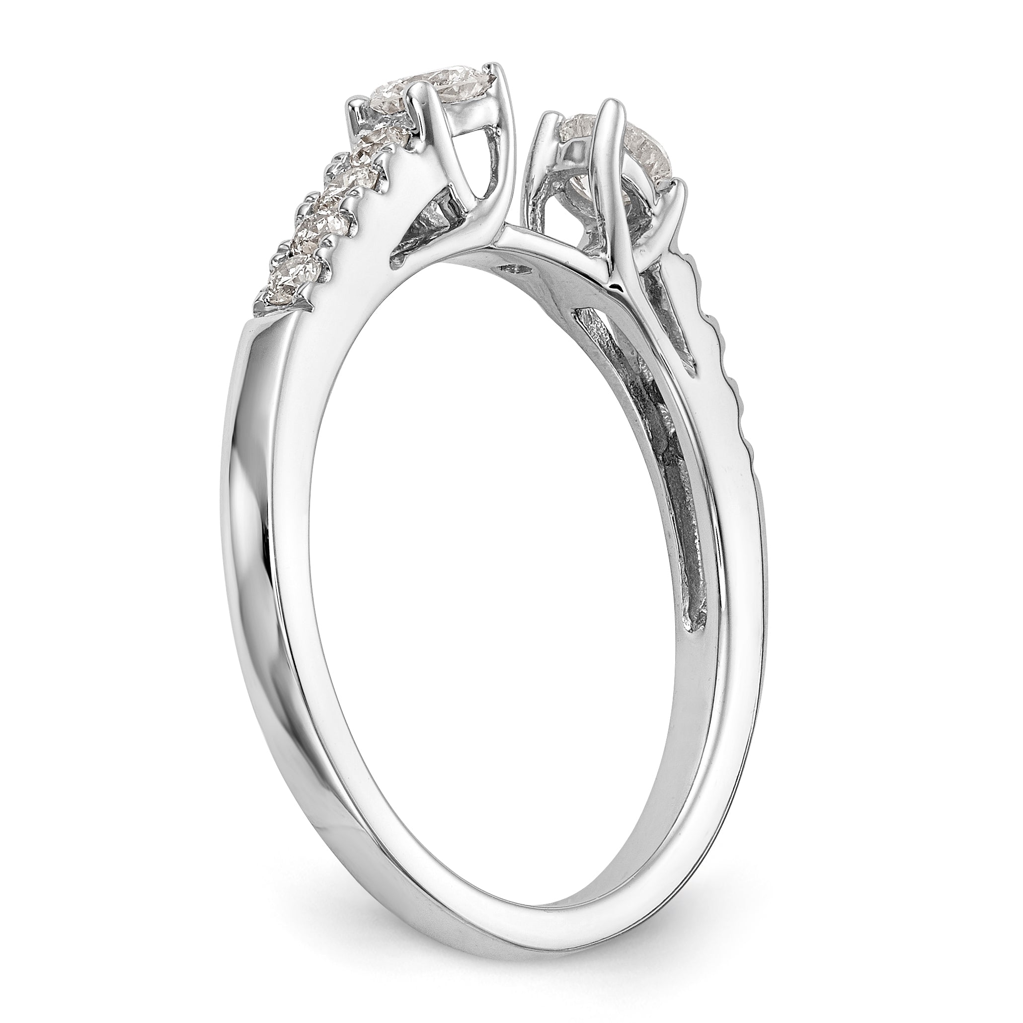 14K White Gold 3 Stone Diamond Peg Set CZ Engagement Ring