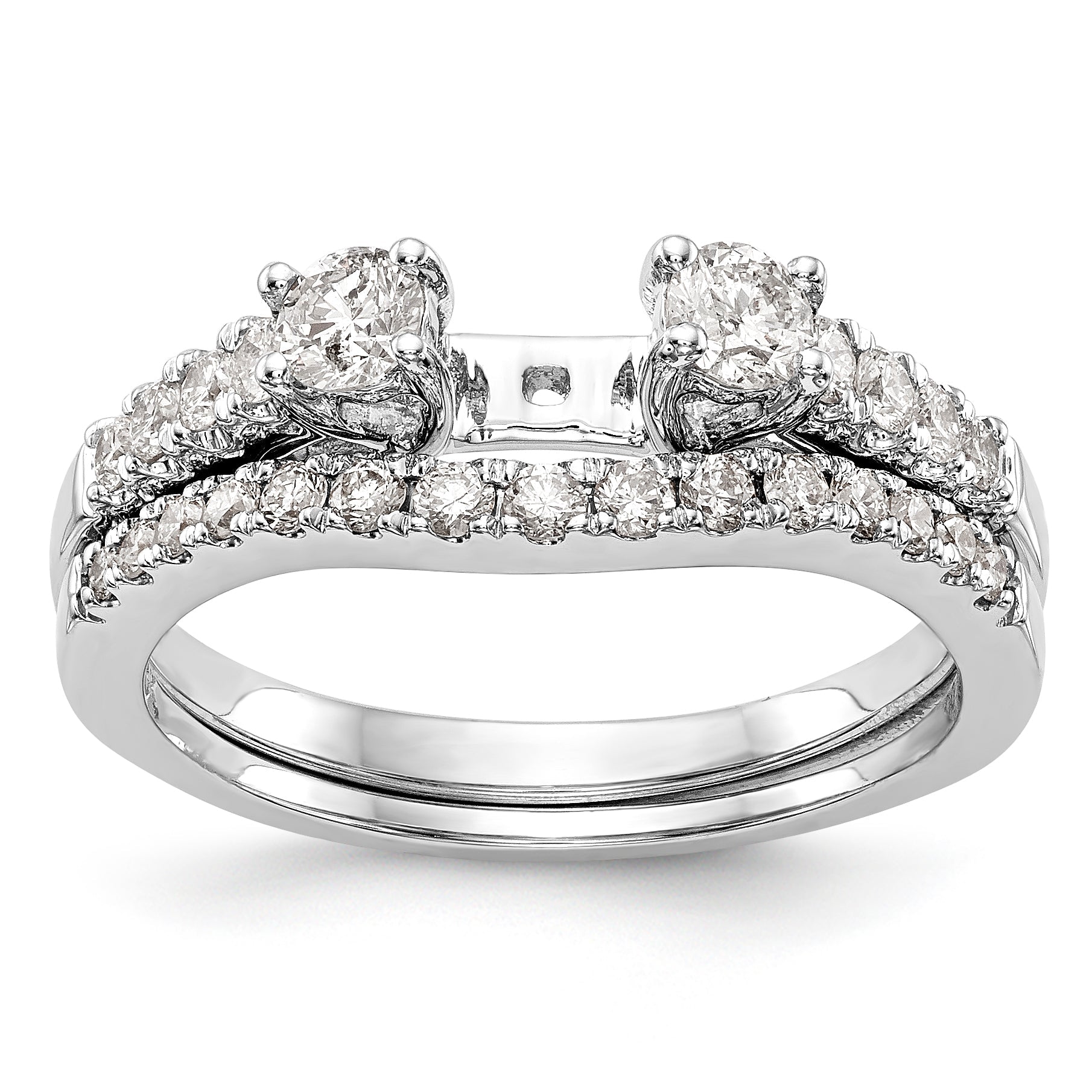 14K White Gold 3 Stone Diamond Peg Set CZ Engagement Ring