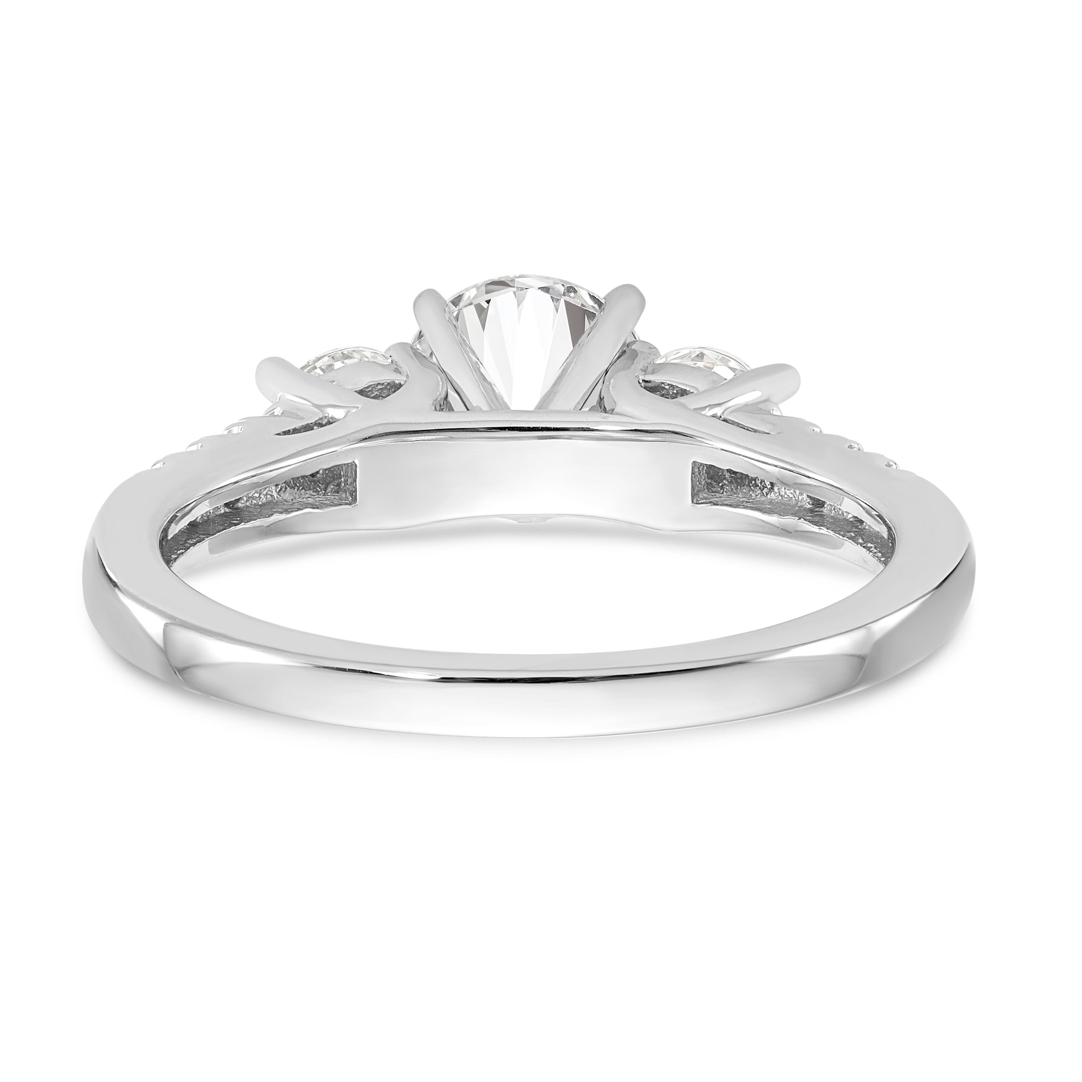 14K White Gold 3 Stone Diamond Peg Set CZ Engagement Ring