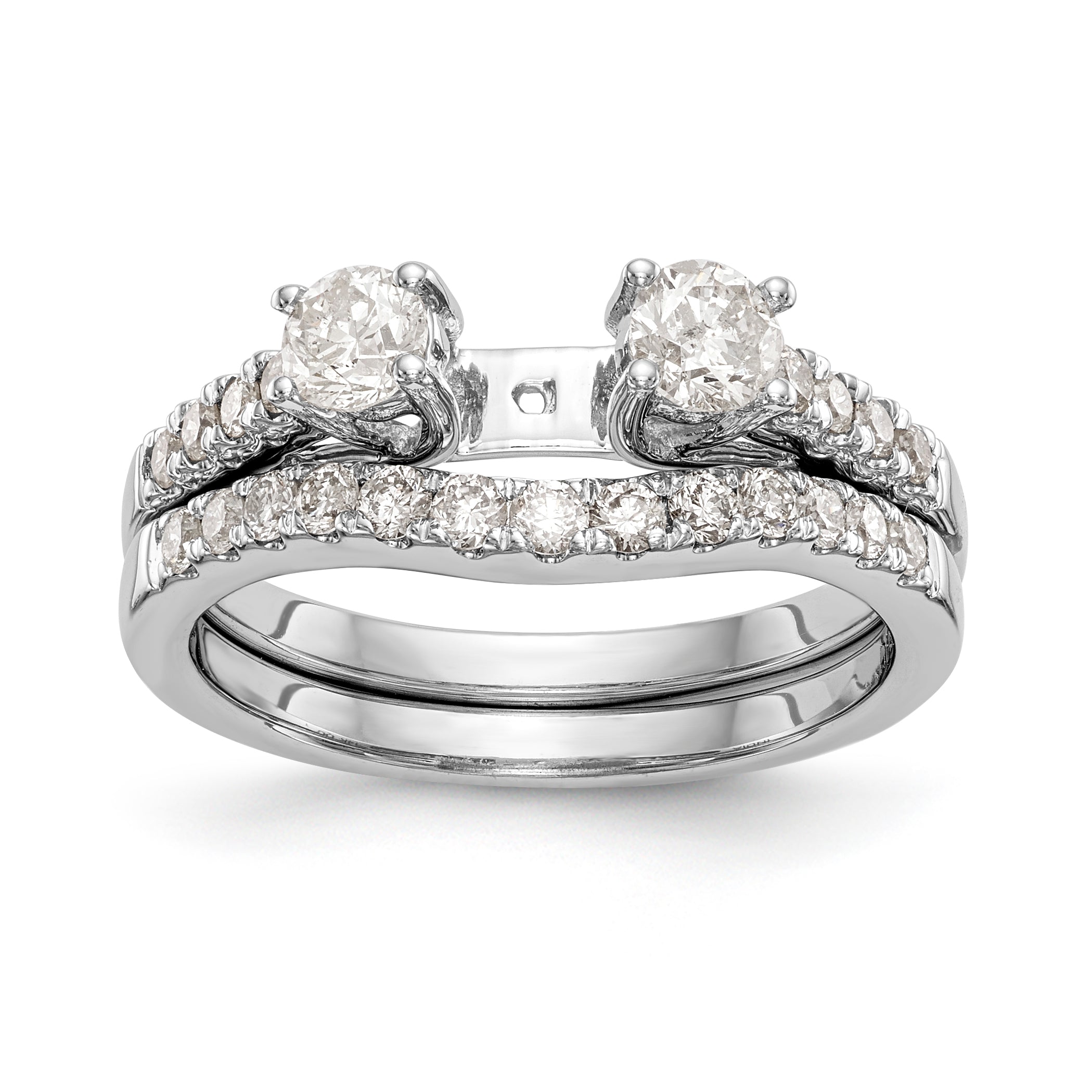 14K White Gold 3 Stone Diamond Peg Set CZ Engagement Ring