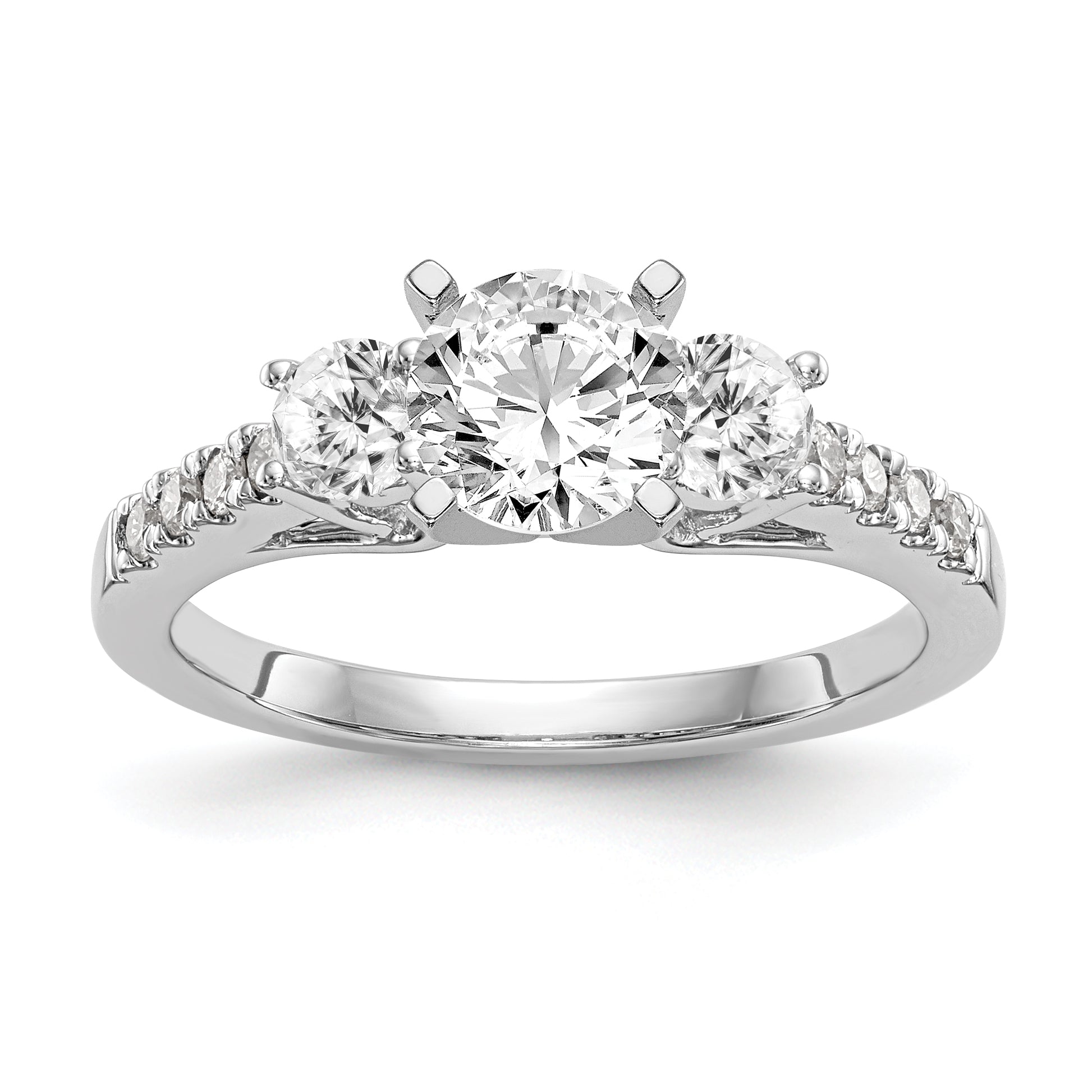 14K White Gold 3 Stone Diamond Peg Set CZ Engagement Ring
