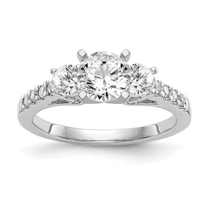 14K White Gold 3 Stone Diamond Peg Set CZ Engagement Ring