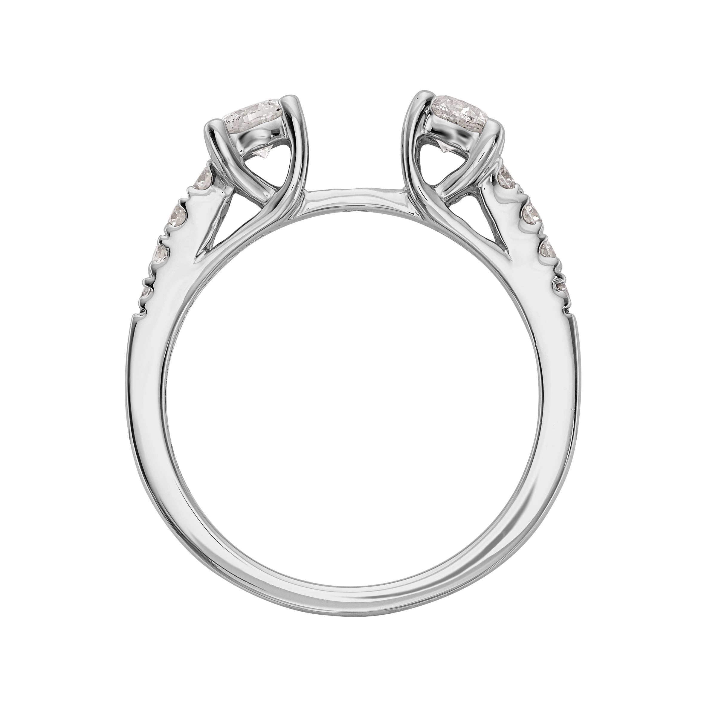 14K White Gold 3 Stone Diamond Peg Set CZ Engagement Ring