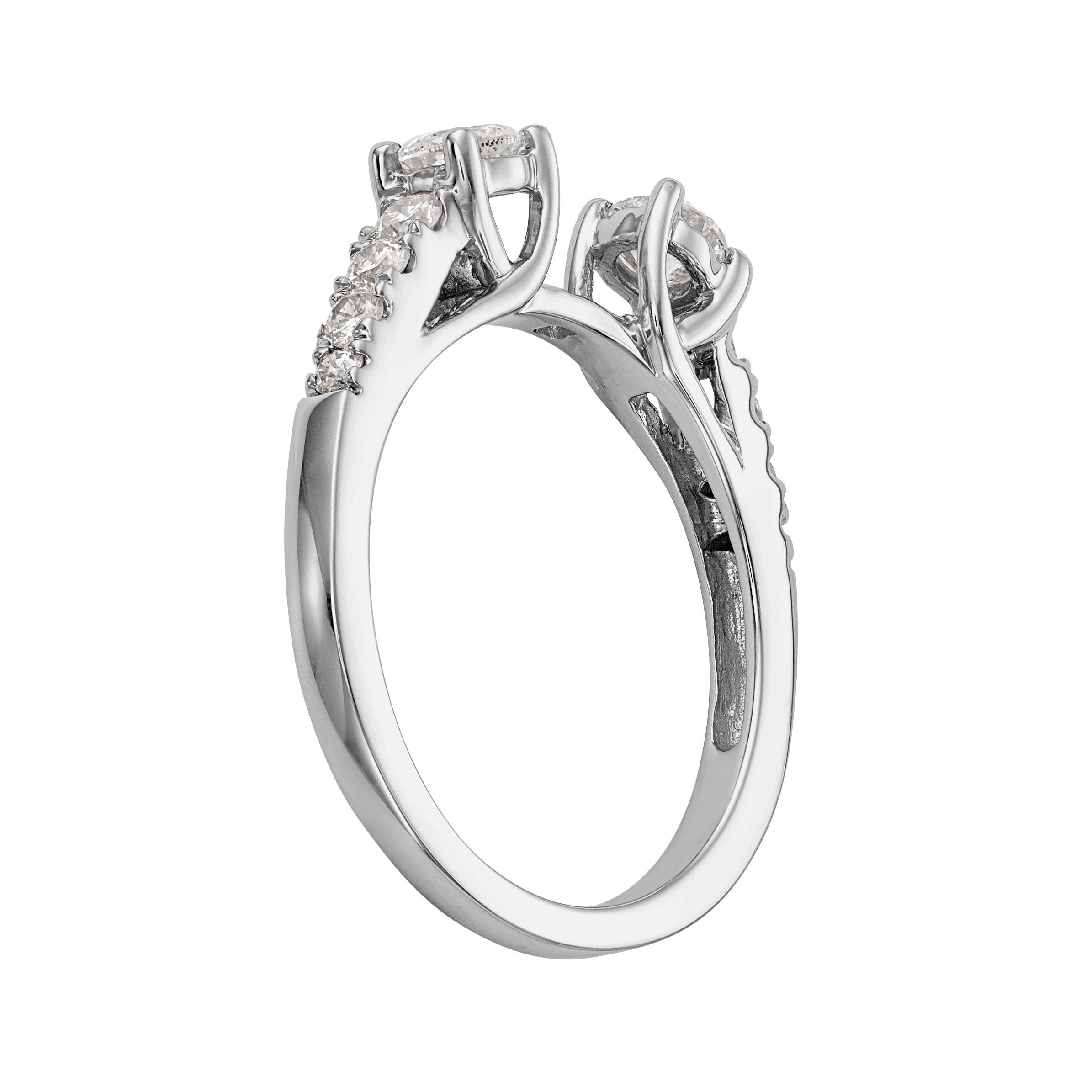 14K White Gold 3 Stone Diamond Peg Set CZ Engagement Ring
