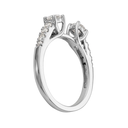 14K White Gold 3 Stone Diamond Peg Set CZ Engagement Ring