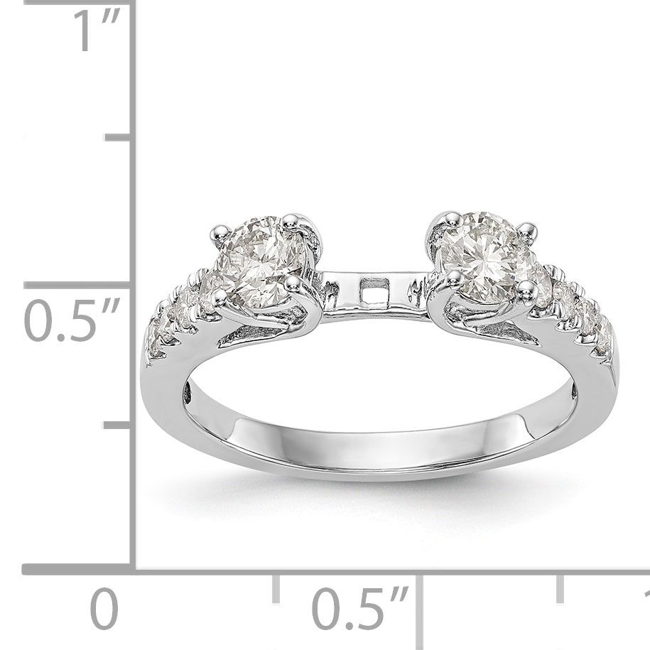 14K White Gold 3 Stone Diamond Peg Set CZ Engagement Ring
