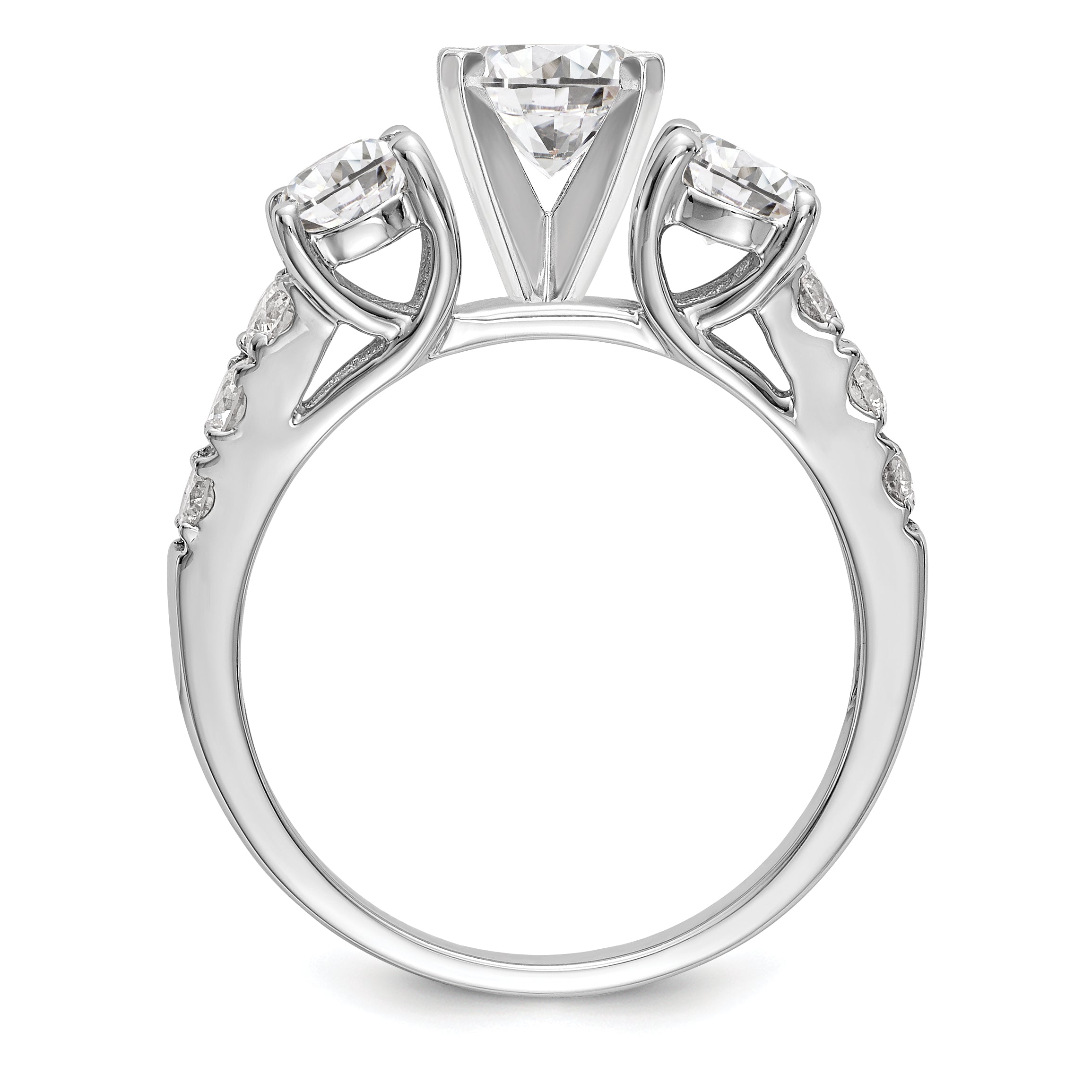 14K White Gold 3 Stone Diamond Peg Set CZ Engagement Ring