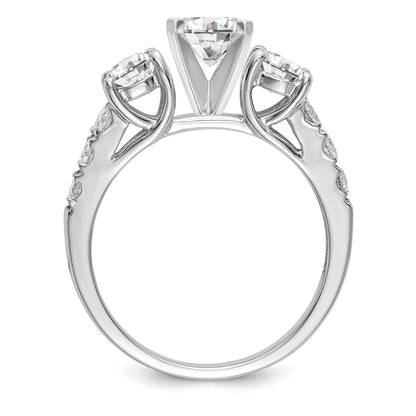 14K White Gold 3 Stone Diamond Peg Set CZ Engagement Ring