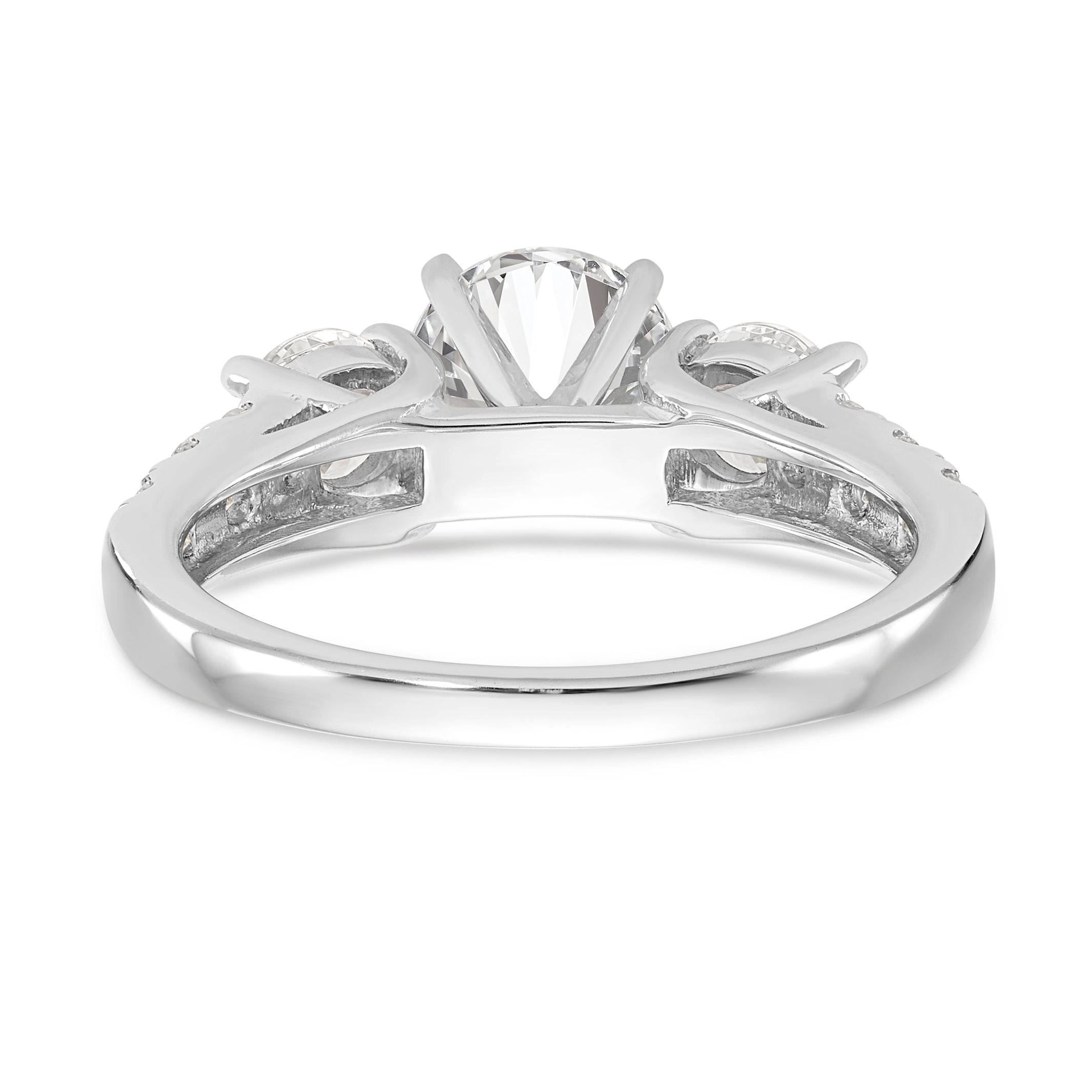 14K White Gold 3 Stone Diamond Peg Set CZ Engagement Ring