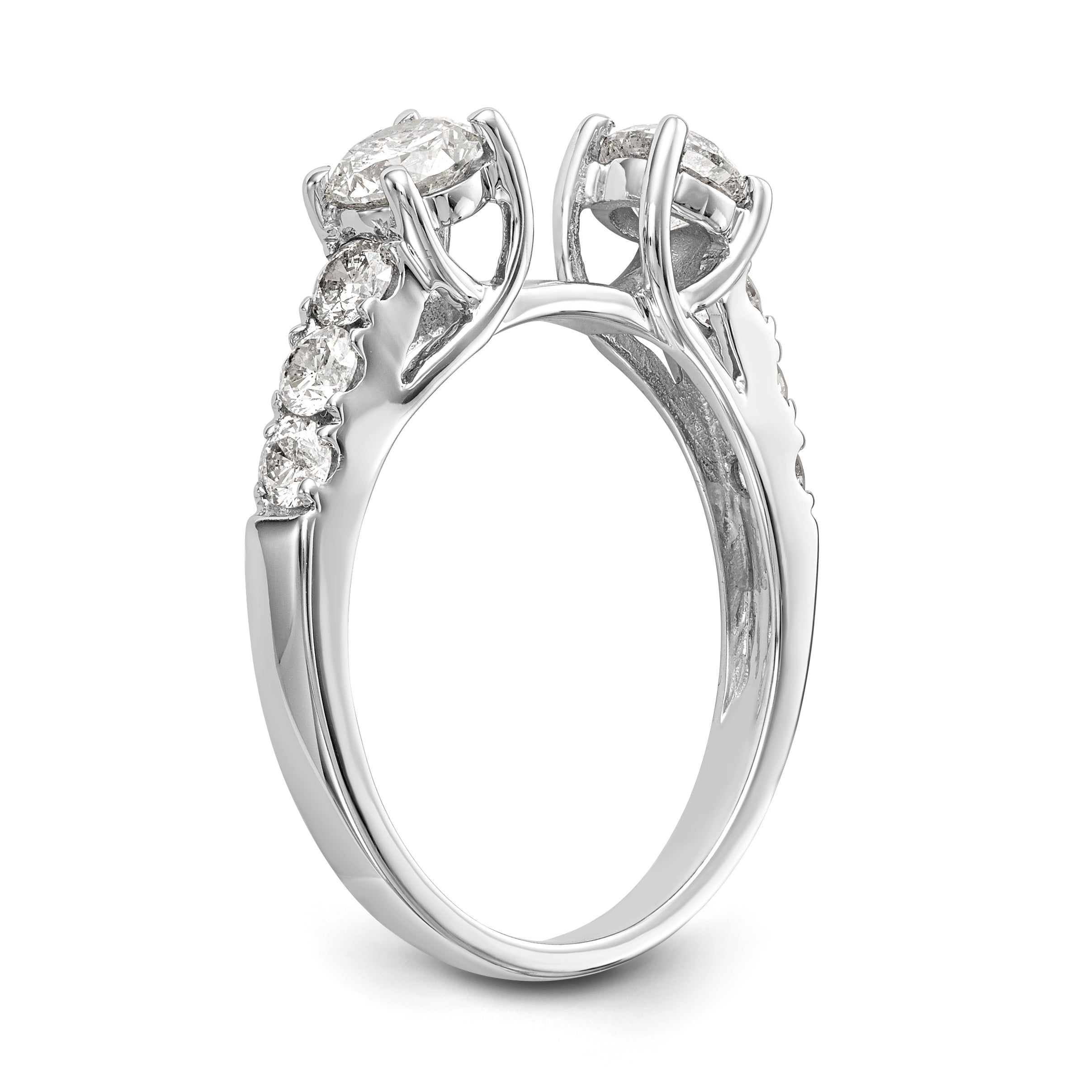 14K White Gold 3 Stone Diamond Peg Set CZ Engagement Ring