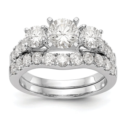 14K White Gold 3 Stone Diamond Peg Set CZ Engagement Ring