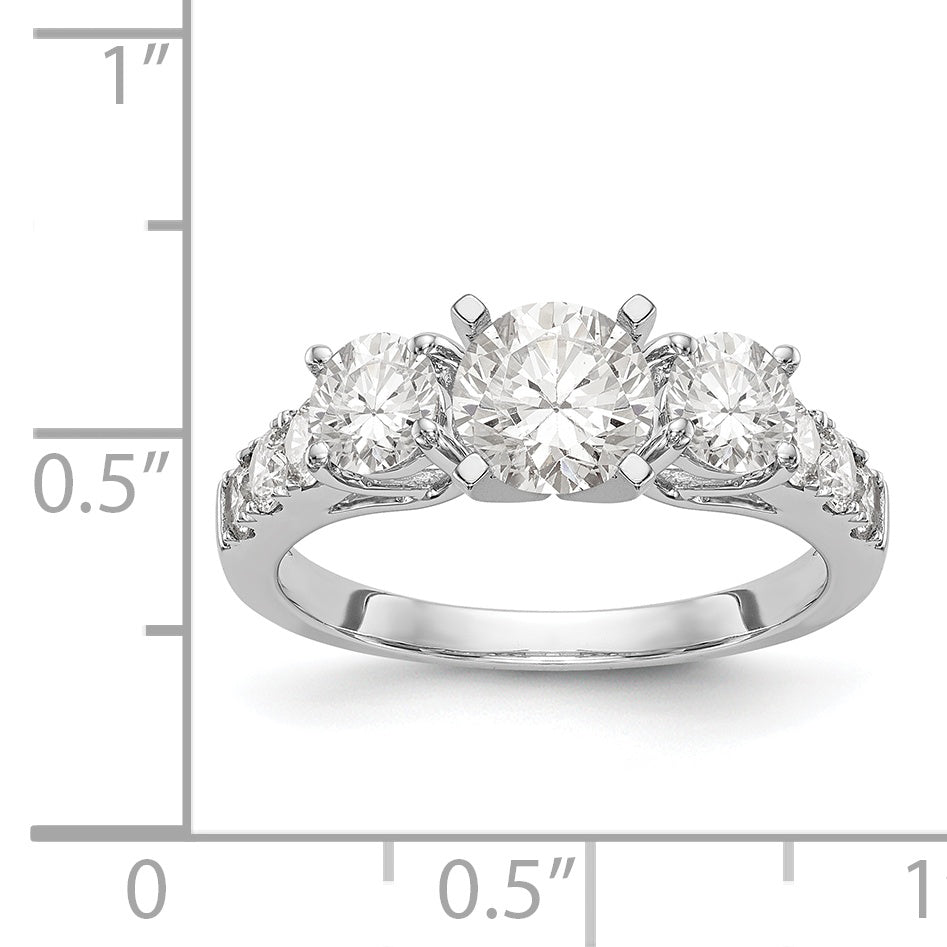 14K White Gold 3 Stone Diamond Peg Set CZ Engagement Ring