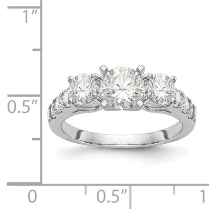 14K White Gold 3 Stone Diamond Peg Set CZ Engagement Ring