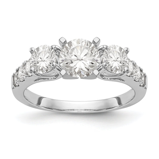 14K White Gold 3 Stone Diamond Peg Set CZ Engagement Ring