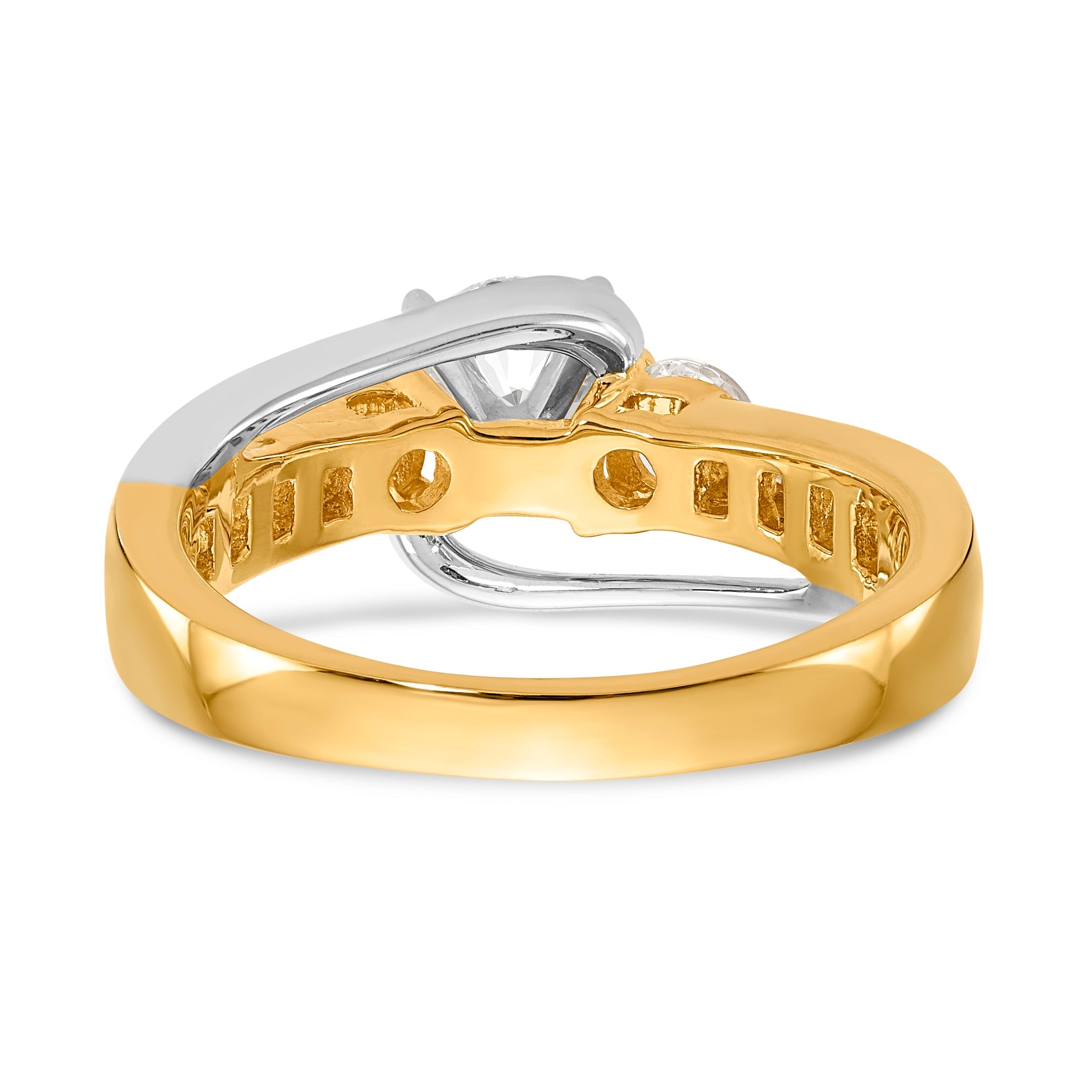 14K Two tone 3 Stone Diamond Peg Set CZ Engagement Ring