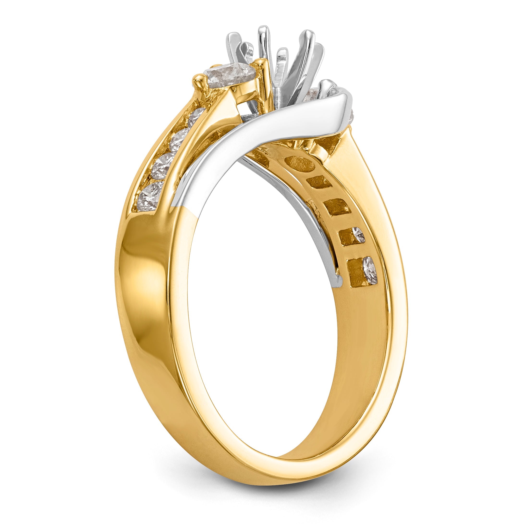 14K Two tone 3 Stone Diamond Peg Set CZ Engagement Ring