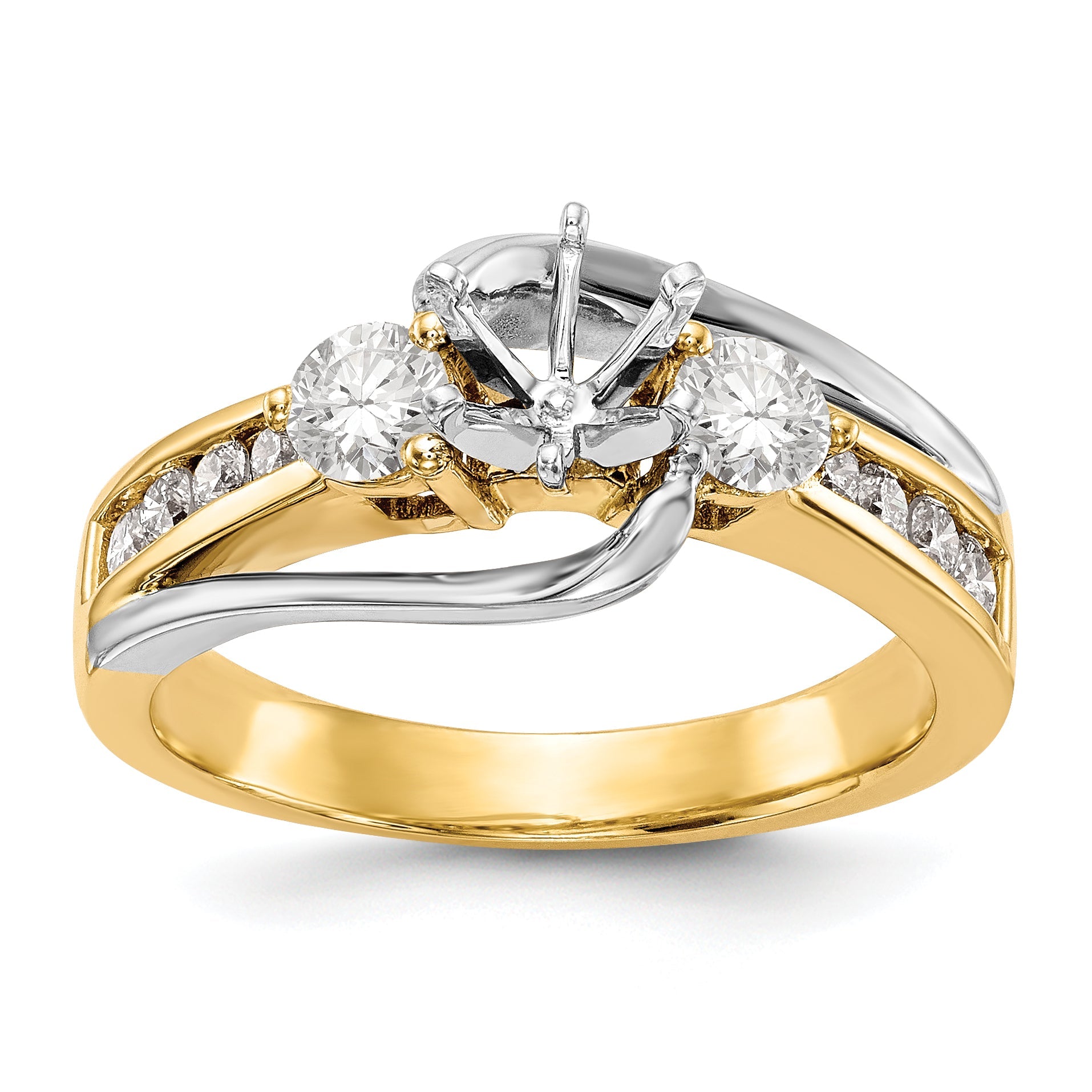 14K Two tone 3 Stone Diamond Peg Set CZ Engagement Ring