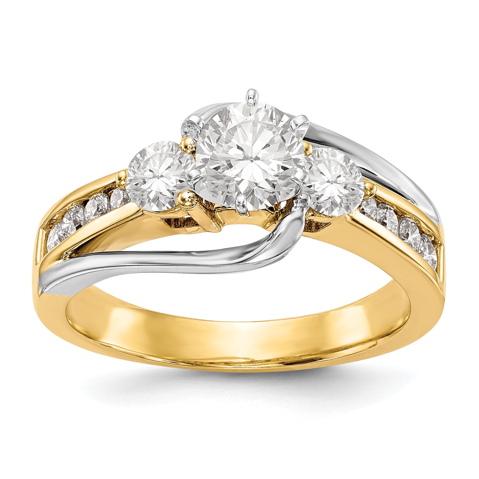 14K Two tone 3 Stone Diamond Peg Set CZ Engagement Ring