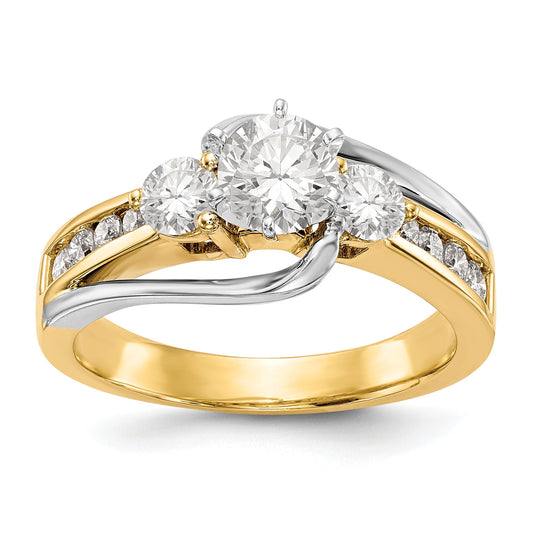 14K Two tone 3 Stone Diamond Peg Set CZ Engagement Ring
