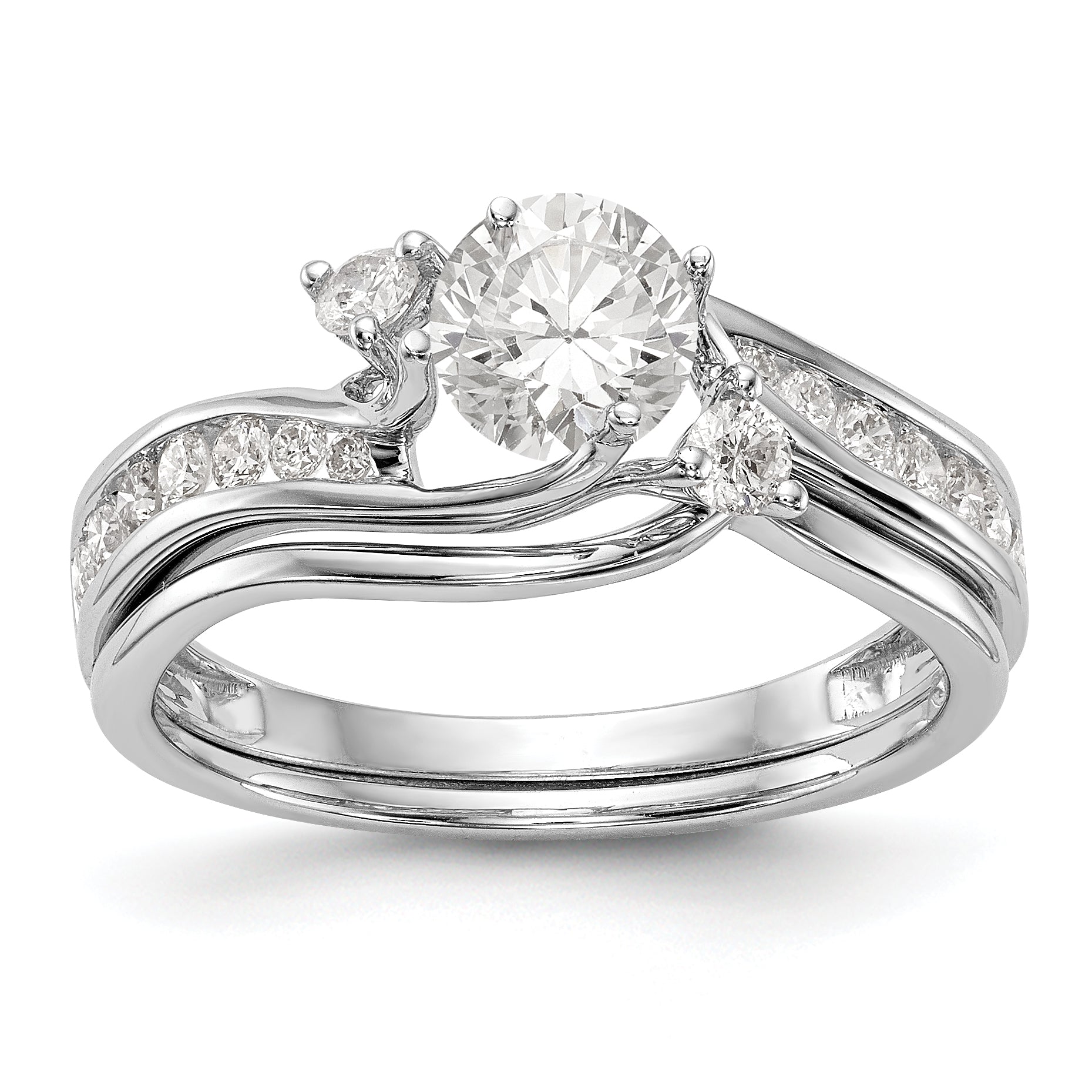14K White Gold 3 Stone Simulated Diamond Engagement Ring
