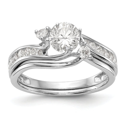 14K White Gold 3 Stone Simulated Diamond Engagement Ring