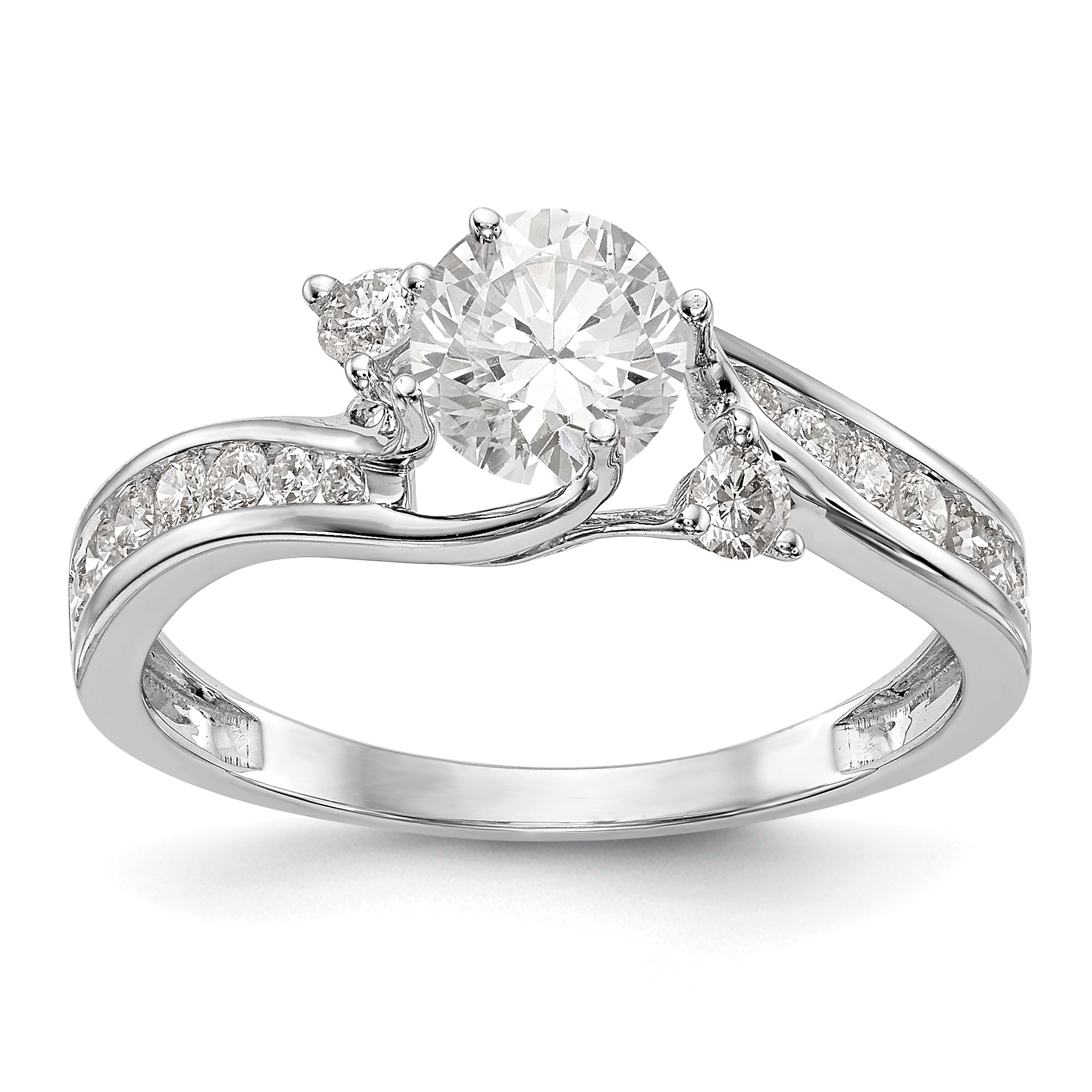 14K White Gold 3 Stone Simulated Diamond Engagement Ring