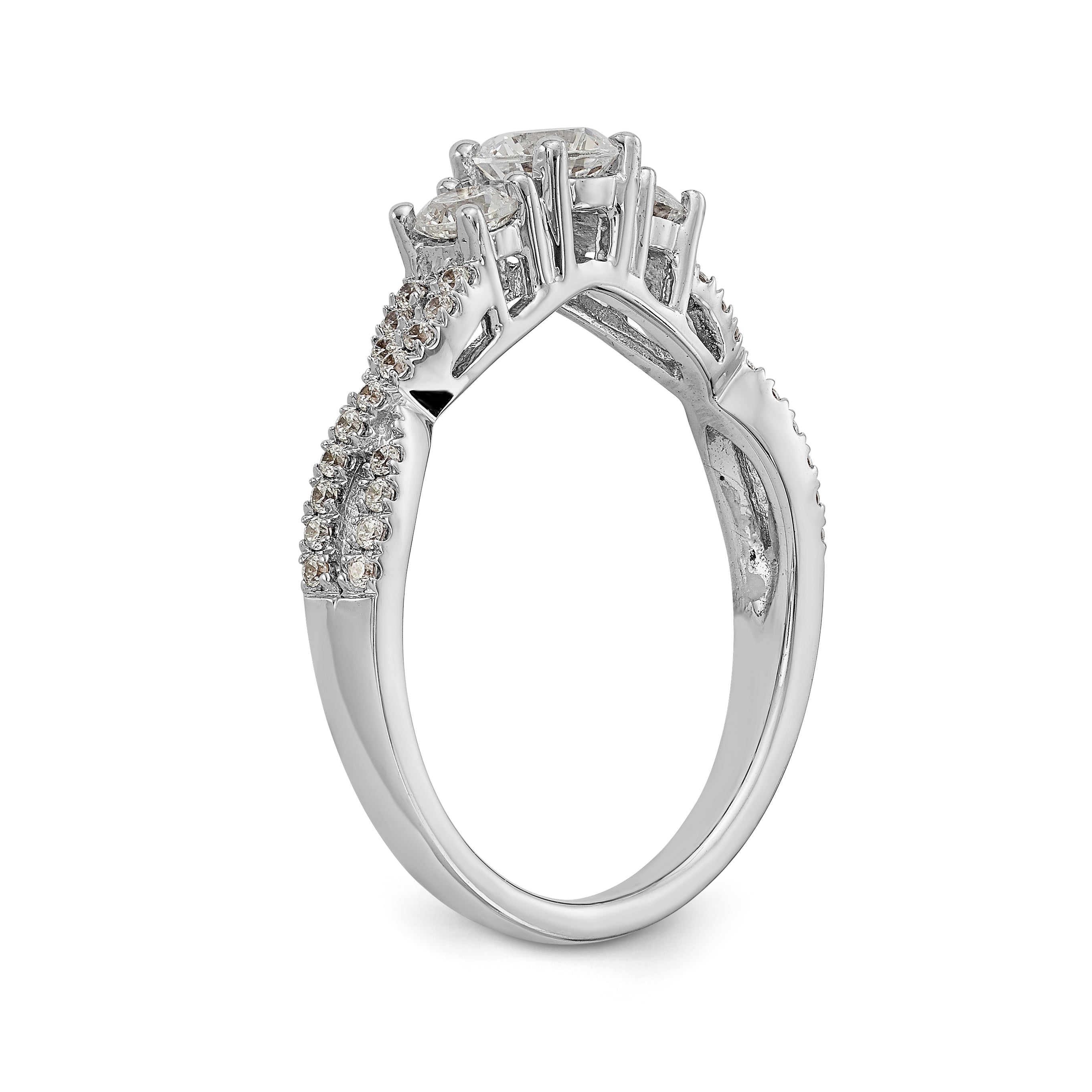 14K White Gold 3 Stone Simulated Diamond Engagement Ring